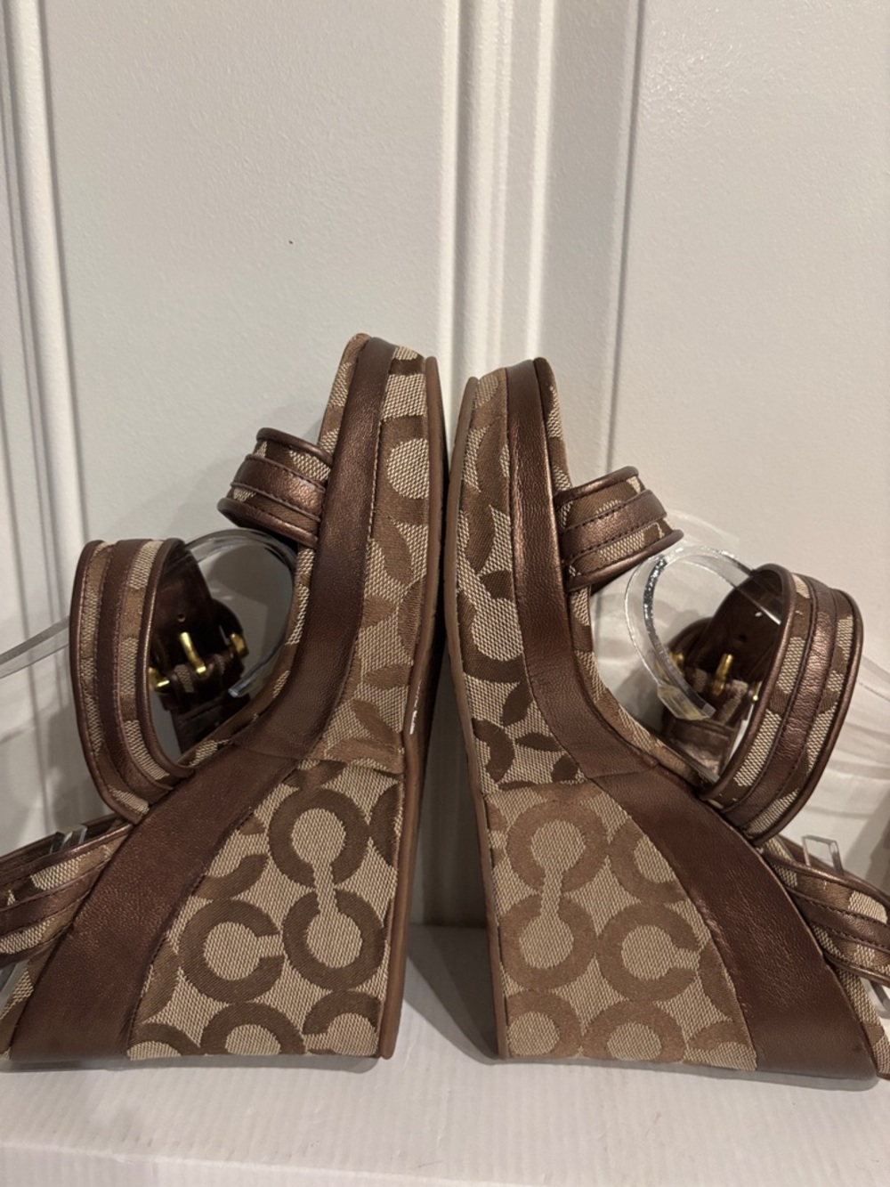 Coach Marlee Wedge Sandals Signature Canvas Pattern Khaki Brown Size 8 - Picture 8 of 13